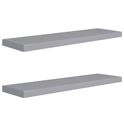 Makastle Rechteckig Schweberegal mit Metallrahmen, 2er Set, Wandboards aus Dekos, Bilderrahmen, Buch für Schlafzimmer, Büro, Wohnzimmer, Grau 90x23,5x3,8 cm MDF von Makastle