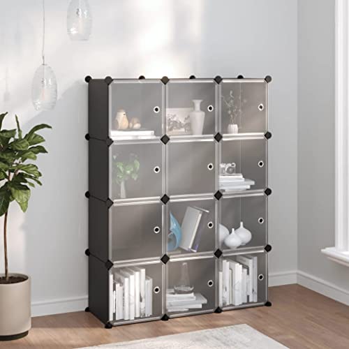 Makastle Regalsystem mit 12 offene Fächer, Schuhständer mit Tür für Diele, Schlafzimmer, Faltbar, Bequeme Aufbewahrung, Schwarz 94.5 x 31.5 x 124 cm PP von Makastle