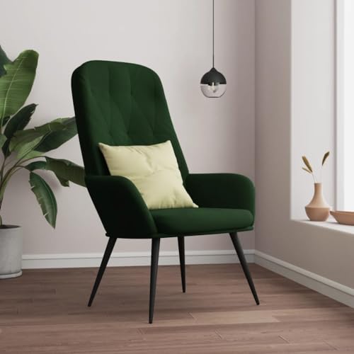 Makastle Relaxsessel mit Hohe Rückenlehne und Armlehnen, Gartenstühle mit 4 Metallbeine für Schlafzimmer, Büro, Dunkelgrün 70 x 77 x 98 cm Polyester von Makastle