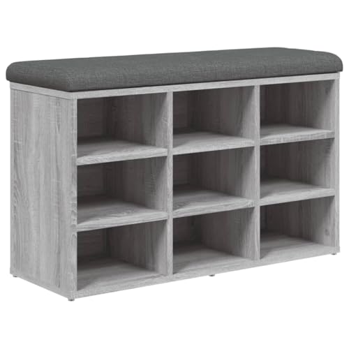 Makastle Schuhbank Rechteckig mit Dickes Sitzkissen, Eingangshocker mit 9 Ablagefächer für Schlafzimmer Wohnzimmer, Grau Sonoma 82x32x50 cm Holzwerkstoff Makastle Schuhbank Rechteckig mit Dickes Sitzkissen, Eingangshocker mit 9 Ablagefächer für Schlafzimmer Wohnzimmer, Grau Sonoma 82x32x50 cm Holzwerkstoff von Makastle