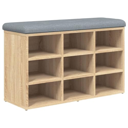 Makastle Schuhbank Rechteckig mit Dickes Sitzkissen, Eingangshocker mit 9 Ablagefächer für Schlafzimmer Wohnzimmer, Sonoma-Eiche 82x32x50 cm Holzwerkstoff Makastle Schuhbank Rechteckig mit Dickes Sitzkissen, Eingangshocker mit 9 Ablagefächer für Schlafzimmer Wohnzimmer, Sonoma-Eiche 82x32x50 cm Holzwerkstoff von Makastle