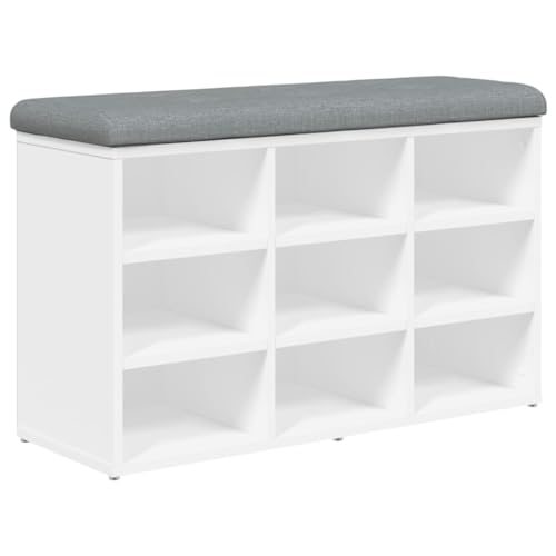 Makastle Schuhbank Rechteckig mit Dickes Sitzkissen, Eingangshocker mit 9 Ablagefächer für Schlafzimmer Wohnzimmer, Weiß 82x32x50 cm Holzwerkstoff Makastle Schuhbank Rechteckig mit Dickes Sitzkissen, Eingangshocker mit 9 Ablagefächer für Schlafzimmer Wohnzimmer, Weiß 82x32x50 cm Holzwerkstoff von Makastle