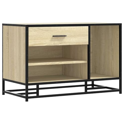 Makastle Schuhbank mit 3 offene Fächer & Schublade, Flurhocker mit Flurhocker & handhaben für Wohnzimmer Eingang, Sonoma-Eiche 80x40x53,5 cm Holzwerkstoff von Makastle