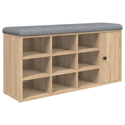 Makastle Schuhbank mit 9 offene Fächer, Eingangshocker Einzeltür mit 2 Fächer für Schlafzimmer Wohnzimmer, Sonoma-Eiche 102x32x50 cm Holzwerkstoff Makastle Schuhbank mit 9 offene Fächer, Eingangshocker Einzeltür mit 2 Fächer für Schlafzimmer Wohnzimmer, Sonoma-Eiche 102x32x50 cm Holzwerkstoff von Makastle