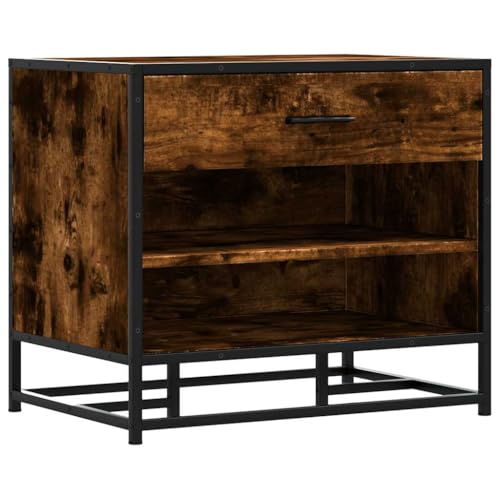 Makastle Schuhbank mit Metallrahmen & Offene Fächer, Flurhocker mit Schublade & handhaben für Wohnzimmer Eingang, Räuchereiche 60x40x53,5 cm Holzwerkstoff Makastle Schuhbank mit Metallrahmen & Offene Fächer, Flurhocker mit Schublade & handhaben für Wohnzimmer Eingang, Räuchereiche 60x40x53,5 cm Holzwerkstoff von Makastle