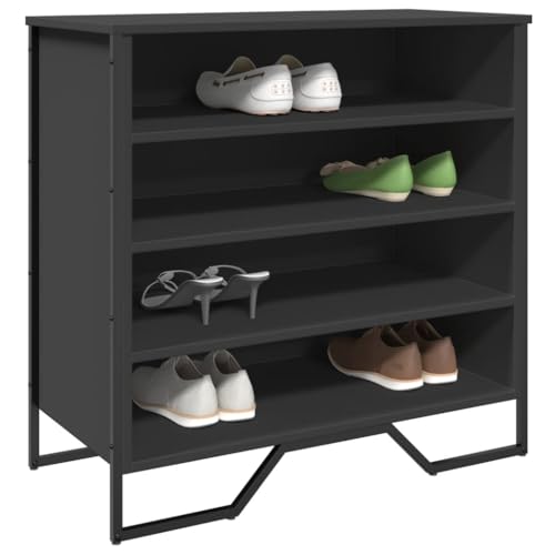 Makastle Schuhschrank mit 4 offene Fächer, Schuhregal mit Metallbeine für Diele, Schlafzimmer, Gute Stabilität, Schwarz 80x38x78 cm Holzwerkstoff von Makastle