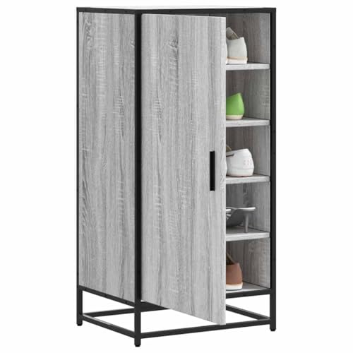 Makastle Schuhschrank mit 5 Fächer, Schuhregal mit Metallrahmen und Tür für Diele, Schlafzimmer, Gute Stabilität, Grau Sonoma 48x38x97,5 cm Holzwerkstoff von Makastle