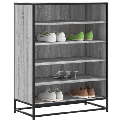 Makastle Schuhschrank mit 5 offene Fächer, Schuhregal Robust mit Metallrahmen für Eingang, Schlafzimmer, Grau Sonoma 75x38x97,5 cm Holzwerkstoff von Makastle