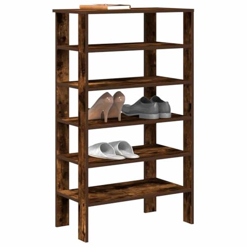 Makastle Schuhschrank mit 6 offene Fächer, Schuhregal Haltbarkeit für Eingang, Flur, Pflegeleicht, bis 60 kg, Räuchereiche 61x32x105 cm Holzwerkstoff von Makastle
