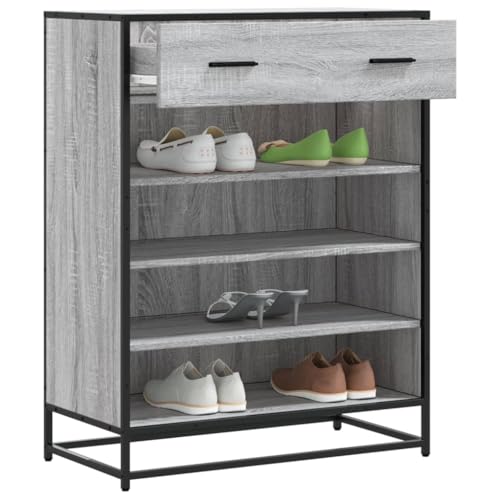Makastle Schuhschrank mit Schublade und 4 offene Fächer, Schuhregal Robust mit Metallrahmen für Eingang, Schlafzimmer, Grau Sonoma 75x38x97,5 cm Holzwerkstoff von Makastle