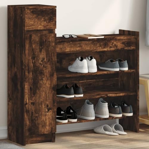 Makastle Schuhschrank mit Schublade und Tür, Schuhregal mit 4 Ebenen für Flur, Eingangsbereich, Platz sparen, Räuchereiche 100,5x28x100 cm Holzwerkstoff Makastle Schuhschrank mit Schublade und Tür, Schuhregal mit 4 Ebenen für Flur, Eingangsbereich, Platz sparen, Räuchereiche 100,5x28x100 cm Holzwerkstoff von Makastle