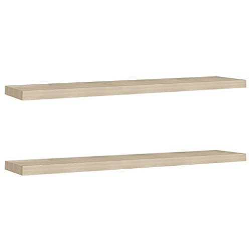 Makastle Schweberegal mit Metallrahmen, 2er Set, Rechteckig Wandboards für Dekos Buch, Wandregal für Schlafzimmer Wohnzimmer, Eichefarben 120x23,5x3,8 cm MDF von Makastle