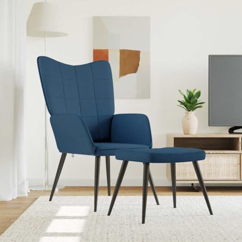 Makastle Sessel mit Hocker & Rückenlehne, Relaxsessel mit Fußstütze, Loungesessel, Lesesessel für Wohnzimmer Schlafzimmer, Blau Stoff von Makastle