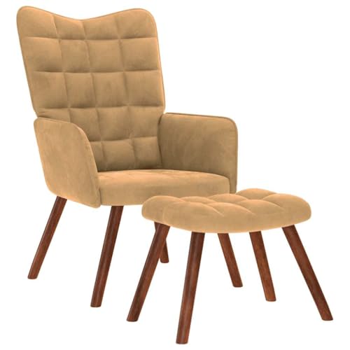Sessel mit Hocker & Rückenlehne, Relaxsessel mit Fußstütze, Loungesessel, Lesesessel für Wohnzimmer Schlafzimmer, Braun Samt von Makastle