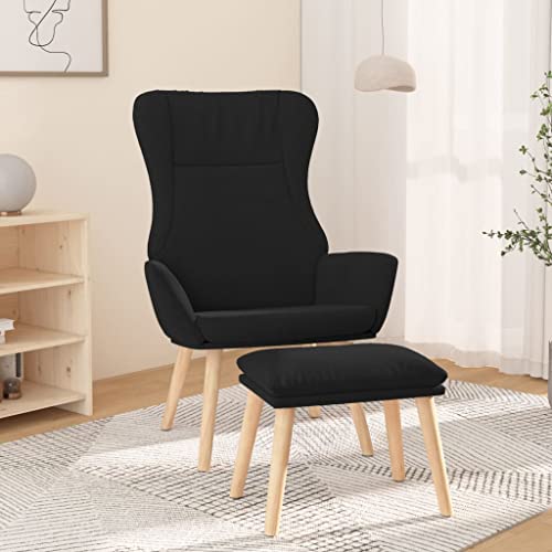 Makastle Sessel mit Hocker & Rückenlehne, Relaxsessel mit Fußstütze, Loungesessel, Lesesessel für Wohnzimmer Schlafzimmer, Schwarz Stoff Makastle Sessel mit Hocker & Rückenlehne, Relaxsessel mit Fußstütze, Loungesessel, Lesesessel für Wohnzimmer Schlafzimmer, Schwarz Stoff von Makastle