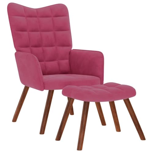 Makastle Sessel mit Hocker & Rückenlehne, Relaxsessel mit Fußstütze, Loungesessel, Lesesessel für Wohnzimmer Schlafzimmer, Weinrot Samt von Makastle