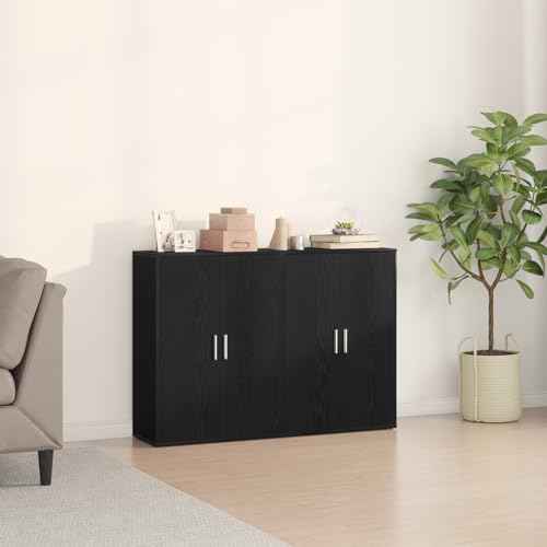 Makastle Sideboard 2er Set, Badezimmerschrank mit 2 Türen und 3 Fächern, Wandschrank für Wohnzimmer, Korridor, Schlafzimmer, Schwarz Eichenholz 60x31x84 cm Holzwerkstoff von Makastle