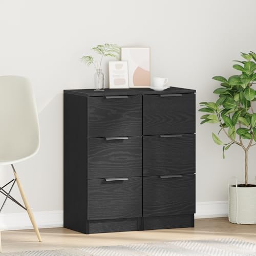 Makastle Sideboard 2er Set, Wohnzimmerschrank mit 3 Schubladen, vielseitiger Stauraum für Wohnzimmer Esszimmer und Flur, Schwarz Eiche 30x30x70 cm Holzwerkstoff von Makastle