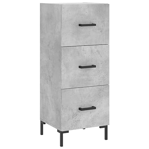 Makastle Sideboard Rechteckig mit 3 Schubladen, Schließfächer mit Metallbeine für Wohnzimmer Schlafzimmer, Betongrau 34,5x34x90 cm Holzwerkstoff von Makastle