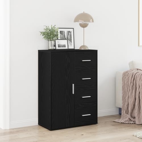 Makastle Sideboard mit 1 Tür und 4 Schubladen, Lagerschrank, Bücherschrank für Wohnzimmer, Korridor, Schlafzimmer, Schwarz Eiche 60x31x84 cm Holzwerkstoff Makastle Sideboard mit 1 Tür und 4 Schubladen, Lagerschrank, Bücherschrank für Wohnzimmer, Korridor, Schlafzimmer, Schwarz Eiche 60x31x84 cm Holzwerkstoff von Makastle