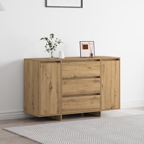 Makastle Sideboard mit 2 Türen und 3 Schubladen, Badezimmerschrank, Wandschrank für Wohnzimmer, Korridor, Schlafzimmer, Artisan Eiche 120x41x75 cm Holzwerkstoff von Makastle