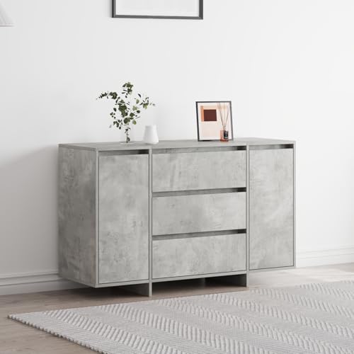 Makastle Sideboard mit 2 Türen und 3 Schubladen, Badezimmerschrank, Wandschrank für Wohnzimmer, Korridor, Schlafzimmer, Beton grau 120x41x75 cm Holzwerkstoff von Makastle