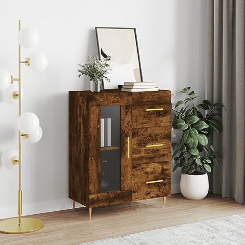 Makastle Sideboard mit 3 Schubladen, 1 Tür und 2 Fächern, Schrank für Wohnzimmer, Korridor, Schlafzimmer, Räuchereiche 69,5x34x90 cm Holzwerkstoff Makastle Sideboard mit 3 Schubladen, 1 Tür und 2 Fächern, Schrank für Wohnzimmer, Korridor, Schlafzimmer, Räuchereiche 69,5x34x90 cm Holzwerkstoff von Makastle