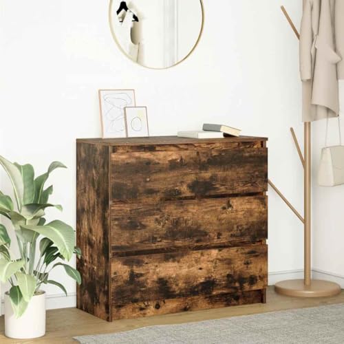 Makastle Sideboard mit 3 Schubladen, Badezimmerschrank, Küchenschrank für Wohnzimmer, Esszimmer und Flur, Räuchereiche 80x35x76 cm Holzwerkstoff von Makastle