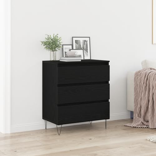 Makastle Sideboard mit 3 Schubladen, Bücherschrank mit Tischbeine aus Metall, Schrank für Wohnzimmer, Korridor, Schlafzimmer, Schwarz Eiche 60x35x70cm Holzwerkstoff Makastle Sideboard mit 3 Schubladen, Bücherschrank mit Tischbeine aus Metall, Schrank für Wohnzimmer, Korridor, Schlafzimmer, Schwarz Eiche 60x35x70cm Holzwerkstoff von Makastle