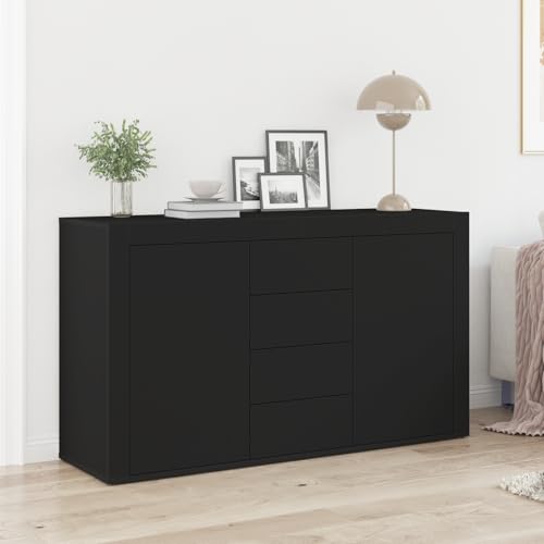 Makastle Sideboard mit 4 Schubladen und 2 Türen, Badezimmerschrank, Wandschrank für Wohnzimmer, Korridor, Schlafzimmer, Schwarz Holzwerkstoff 120 x 36 x 69 cm von Makastle