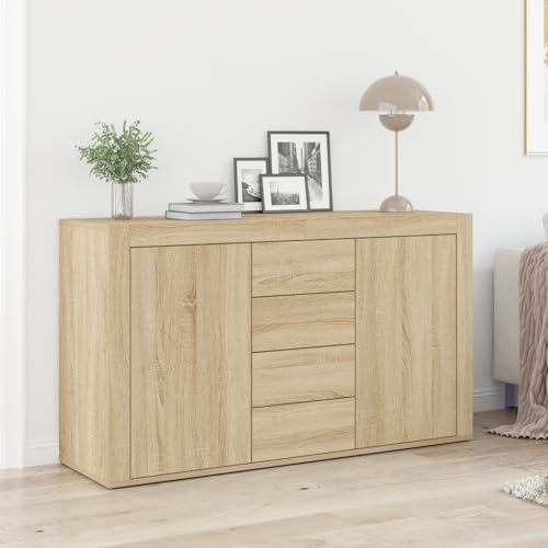 Makastle Sideboard mit 4 Schubladen und 2 Türen, Badezimmerschrank, Wandschrank für Wohnzimmer, Korridor, Schlafzimmer, Sonoma Eiche Engineered Wood 120 x 36 x 69 cm von Makastle