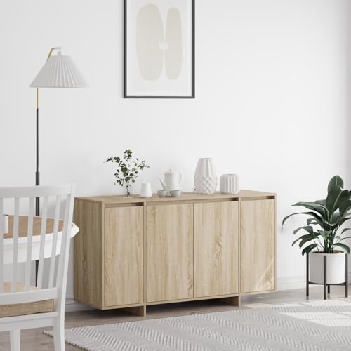 Makastle Sideboard mit 4 Türen und 7 Fächern, Badezimmerschrank, Wandschrank für Wohnzimmer, Korridor, Schlafzimmer, Sonoma Eiche Holzwerkstoff 135 x 41 x 75 cm von Makastle
