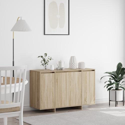 Makastle Sideboard mit 4 Türen und 7 Fächern, Badezimmerschrank, Wandschrank für Wohnzimmer, Korridor, Schlafzimmer, Sonoma Eiche Spanplatte 120 x 41 x 75 cm von Makastle