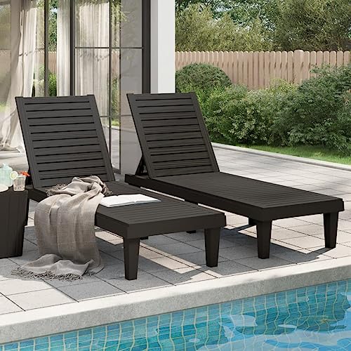 Makastle Sonnenliege, 2er Set mit 5-Fach Verstellbarer Rückenlehne, Gartenliege, Campingliege für Garten Urlaub Strand Pool, bis 150 kg, Schwarz 155x58x83 cm Polypropylen von Makastle