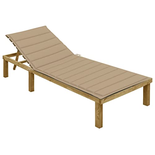 Makastle Sonnenliege Holz Gartenliege Wetterfest Balkonmöbel mit Auflage, Verstellbarer Rückenlehne, Outdoor Liegestuhl für Garten oder Balkon, 200 x 70 x (31.5-77) cm Imprägniertes Kiefernholz von Makastle