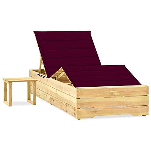 Makastle Sonnenliege Holz Gartenliege Wetterfest Balkonmöbel mit Tisch und Auflage, Outdoor Liegestuhl für Garten oder Balkon, 198 x 90 x (30-75) cm Kiefer Imprägniert von Makastle