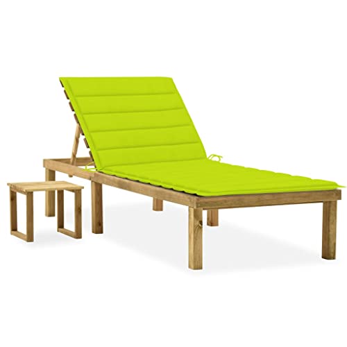 Makastle Sonnenliege Holz Gartenliege Wetterfest Balkonmöbel mit Tisch und Auflage, Verstellbarer Rückenlehne, Outdoor Liegestuhl für Garten oder Balkon, 200 x 70 x (31.5-77) cm von Makastle