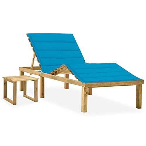 Makastle Sonnenliege Holz Gartenliege Wetterfest Balkonmöbel mit Tisch und Auflage, Verstellbarer Rückenlehne, Outdoor Liegestuhl für Garten oder Balkon, 200 x 70 x (31.5-77) cm von Makastle