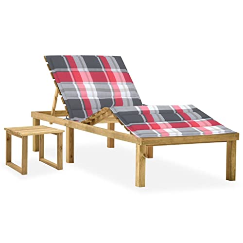 Makastle Sonnenliege Holz Gartenliege Wetterfest Balkonmöbel mit Tisch und Auflage, Verstellbarer Rückenlehne, Outdoor Liegestuhl für Garten oder Balkon, 200 x 70 x (31.5-77) cm von Makastle