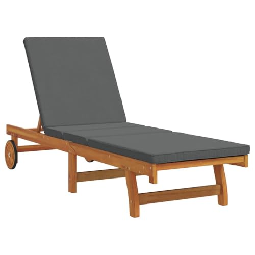 Makastle Sonnenliege Holz Gartenliege Wetterfest Liegestuhl mit Rädern und Auflage, Verstellbarer Rückenlehne, Outdoor Liege für Garten oder Balkon, 65 x 200 x 84 cm von Makastle