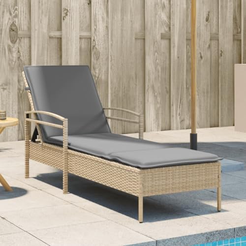 Makastle Sonnenliege Poly Rattan Gartenliege Wetterfest Balkonmöbel mit Auflage, Verstellbarer Rückenlehne, Liegestuhl Outdoor Liege für Garten oder Balkon, Beige 63x200x81 cm Makastle Sonnenliege Poly Rattan Gartenliege Wetterfest Balkonmöbel mit Auflage, Verstellbarer Rückenlehne, Liegestuhl Outdoor Liege für Garten oder Balkon, Beige 63x200x81 cm von Makastle