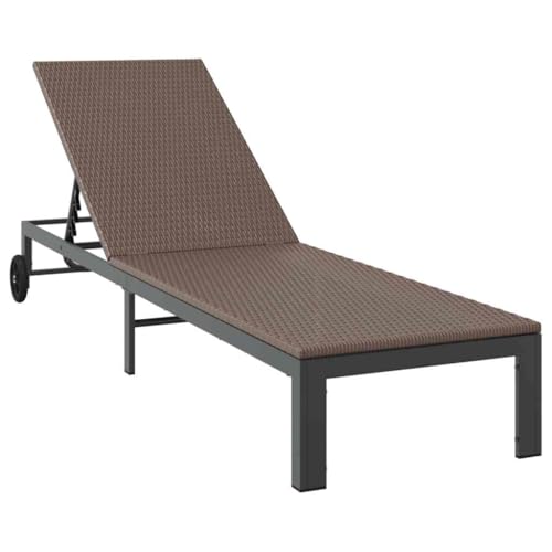 Makastle Sonnenliege Poly Rattan Gartenliege Wetterfest Liegestuhl mit Rädern, Verstellbarer Rückenlehne, Outdoor Liege für Garten oder Balkon, Braun 54 x 200 x 27 cm von Makastle