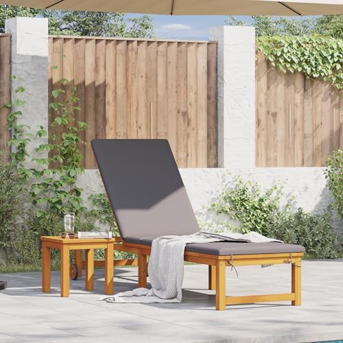 Makastle Sonnenliege mit hellgrauen Kissen, Strandstuhl Verstellbarer Rückenlehne für Garten, Balkon, massivem Akazienholz 202 x 53 x 89 cm Brown Makastle Sonnenliege mit hellgrauen Kissen, Strandstuhl Verstellbarer Rückenlehne für Garten, Balkon, massivem Akazienholz 202 x 53 x 89 cm Brown von Makastle