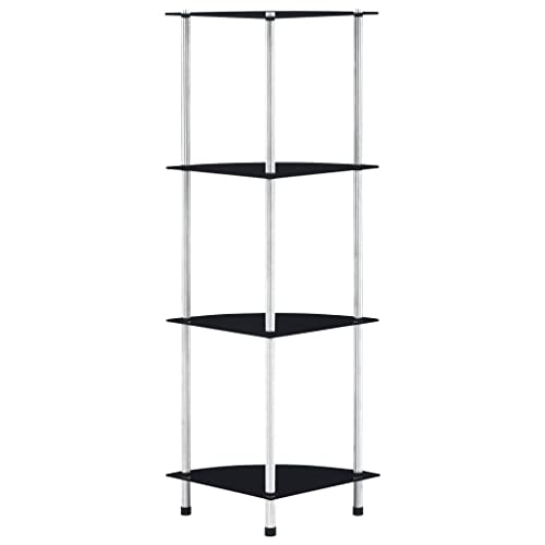 Makastle Standregal Eckregal Badregal Küchenregal Lagerregal Treppenregal Stufenregal Hochregal, einfacher Aufbau, Wohnzimmer, Schlafzimmer, Büro, 4 Ablagen Schwarz 30x30x100 cm Hartglas von Makastle