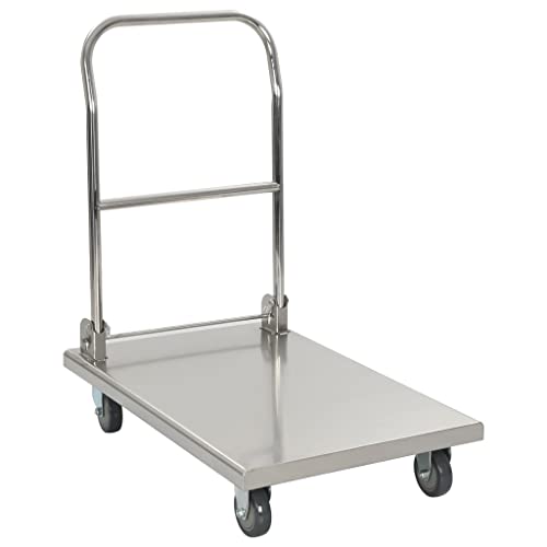 Makastle Transportwagen Klappbar Plattformwagen Klappwagen Rollwagen, Tragkraft 200 kg, Ladefläche 820 x 530 mm, Edelstahl Rollwagen Transporthilfe mit Lenkrollen, Silbern 82 x 53 x 86 cm von Makastle