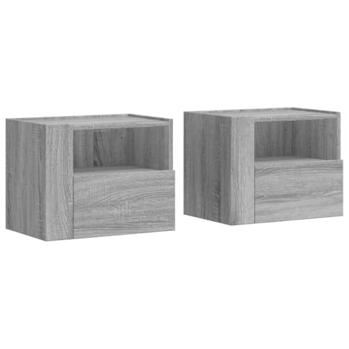 Makastle Wand-Nachttisch 2er Set, Beistelltisch Rechteckig mit Schublade & Offene Fächer für Schlafzimmer Wohnzimmer, Grau Sonoma 45x30x35 cm Holzwerkstoff von Makastle