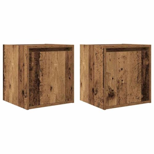 Makastle Wand-Nachttisch Rechteckig 2er Set, Wand-Beistelltisch mit Stauraum und Tür für Bücher Bilderrahmen Pflanzen, Altholz-Optik 38x34x40 cm Holzwerkstoff von Makastle