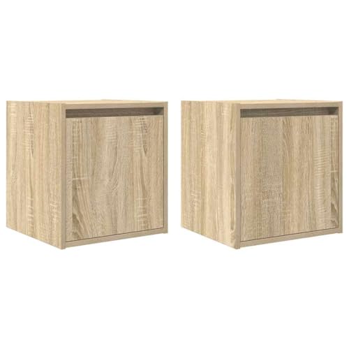 Makastle Wand-Nachttisch Rechteckig 2er Set, Wand-Beistelltisch mit Stauraum und Tür für Bücher Bilderrahmen Pflanzen, Sonoma-Eiche 38x34x40 cm Holzwerkstoff von Makastle