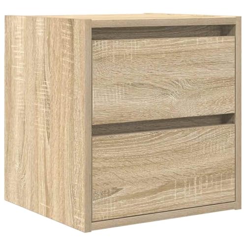Makastle Wand-Nachttisch mit 2 Schubladen, Wand-Sofatisch Rechteckig für Bücher Bilderrahmen und Pflanzen, Sonoma-Eiche 38x34x40 cm Holzwerkstoff von Makastle
