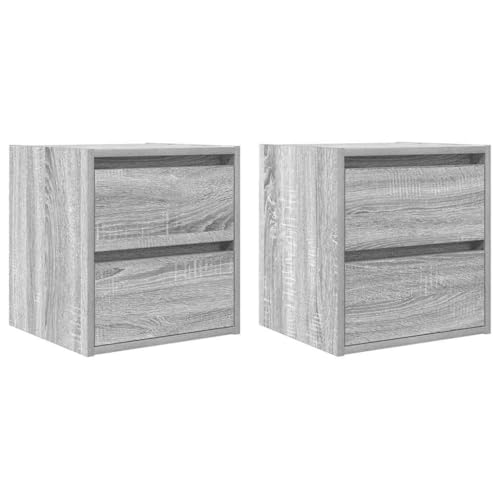 Makastle Wand-Nachttisch mit 2 Schubladen 2er Set, Wand-Sofatisch Rechteckig für Bücher Bilderrahmen Pflanzen, Grau Sonoma 38x34x40 cm Holzwerkstoff von Makastle
